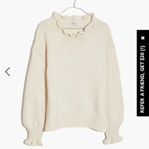 Madewell Ruffle-Neck Pullover Sweater in Cotton-Merino Yarn, size XL